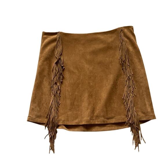 Forever 21 Womens/Teen Fringe Faux Sude Mini Skirt Size Large Western Fall - Picture 1 of 7